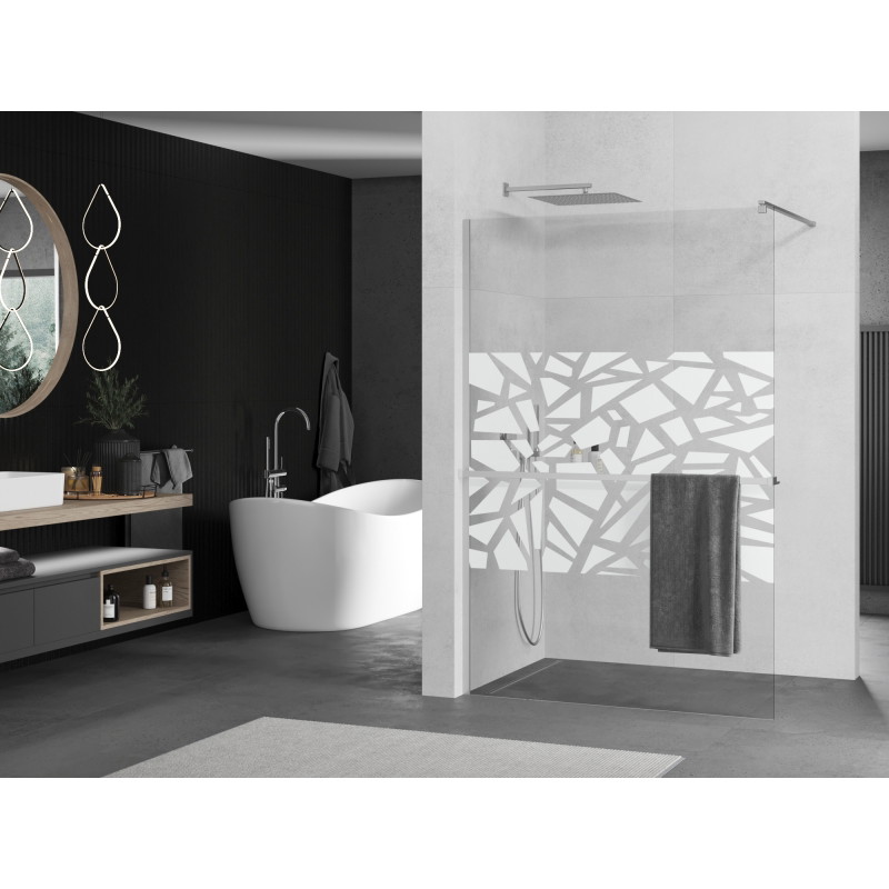 Mexen Kioto+ paroi de douche avec étagère Walk-in 130 x 200 cm, motif blanc, chrome - 800-130-121-01-85