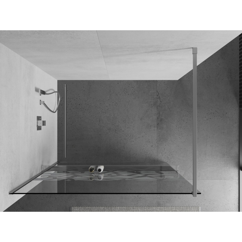 Mexen Kioto+ paroi de douche avec étagère Walk-in 130 x 200 cm, motif blanc, chrome - 800-130-121-01-85
