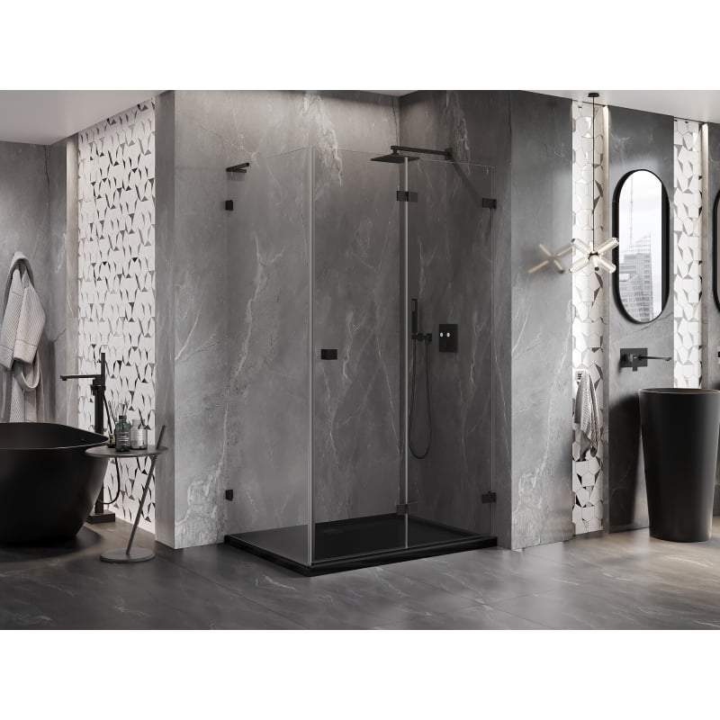 Mexen Lunar-F L cabine de douche pliante droite 90 x 80 cm, transparent, noir - 836L-090-080-70-00-P