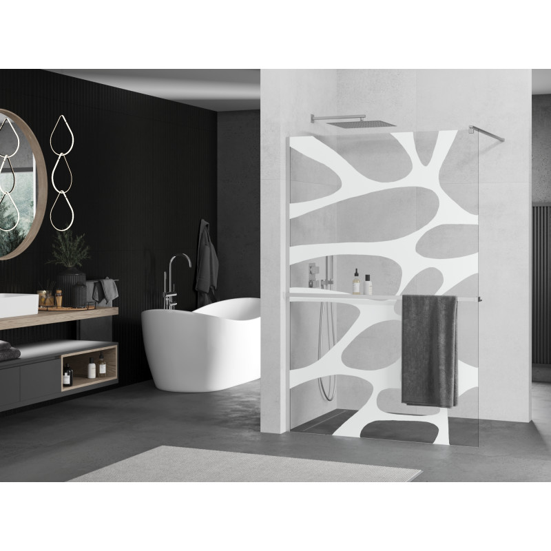 Mexen Kioto+ paroi de douche avec étagère Walk-in 80 x 200 cm, vague blanche, chrome - 800-080-121-01-97