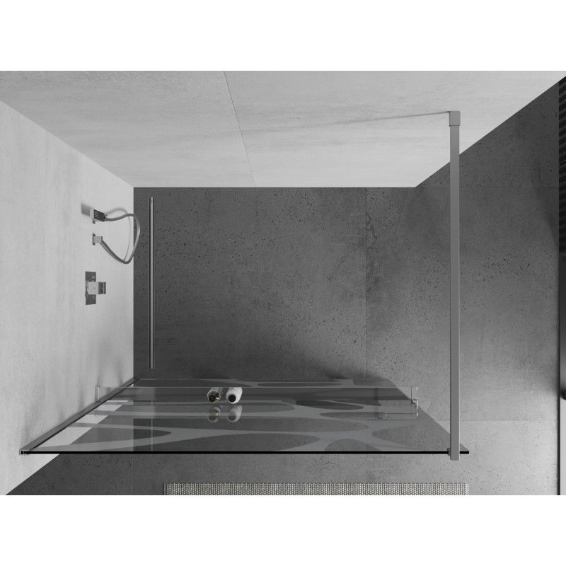 Mexen Kioto+ paroi de douche avec étagère Walk-in 90 x 200 cm, vague blanche, chrome - 800-090-121-01-97