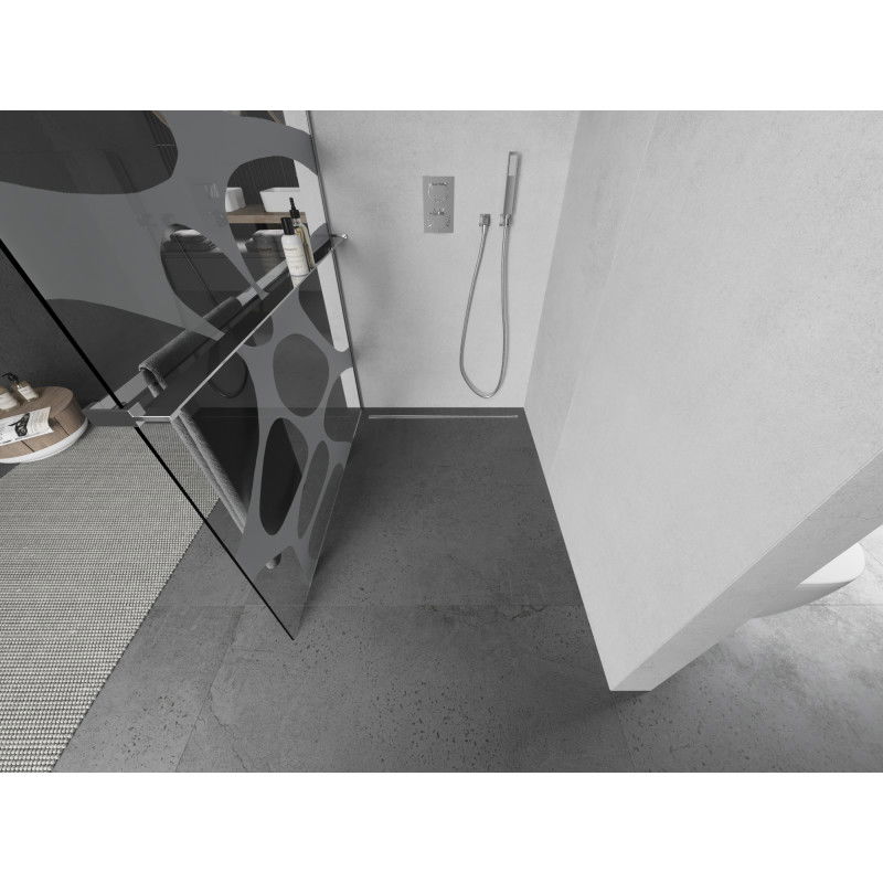 Mexen Kioto+ paroi de douche avec étagère Walk-in 100 x 200 cm, vague blanche, chrome - 800-100-121-01-97
