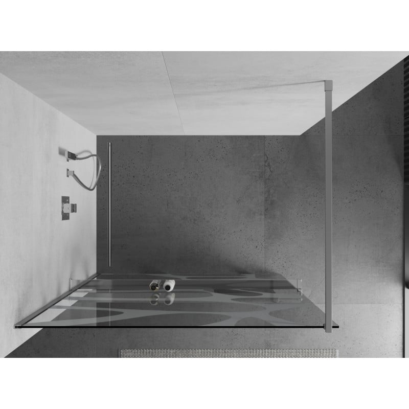 Mexen Kioto+ paroi de douche avec étagère Walk-in 110 x 200 cm, vague blanche, chrome - 800-110-121-01-97