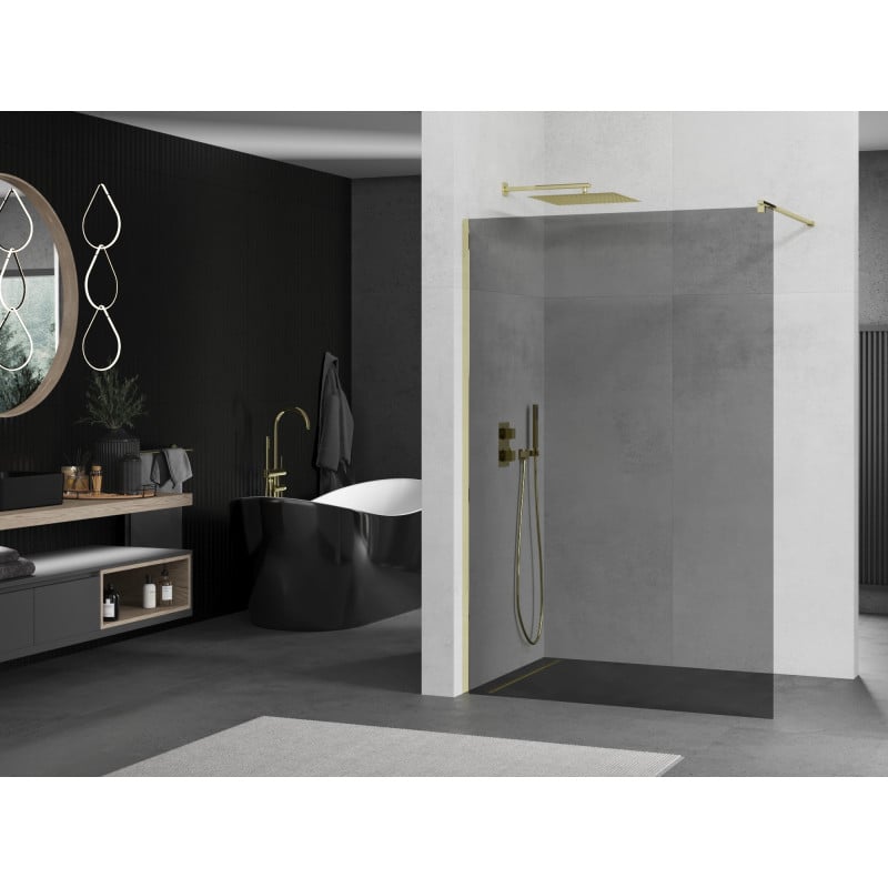 Mexen Kioto paroi de douche Walk-in 130 x 200 cm, graphite 8 mm, or - 800-130-101-50-40