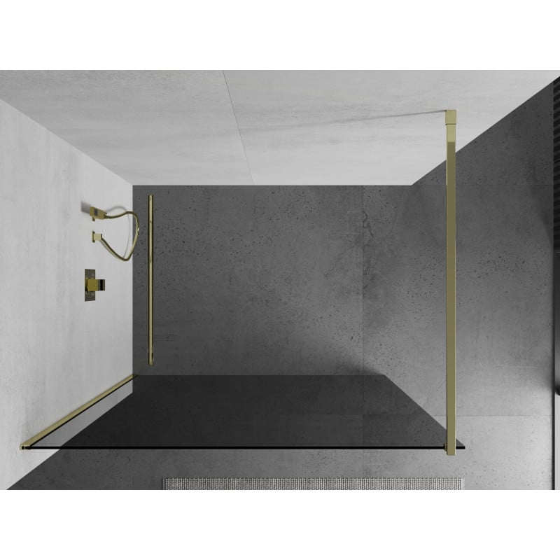 Mexen Kioto paroi de douche Walk-in 130 x 200 cm, graphite 8 mm, or - 800-130-101-50-40