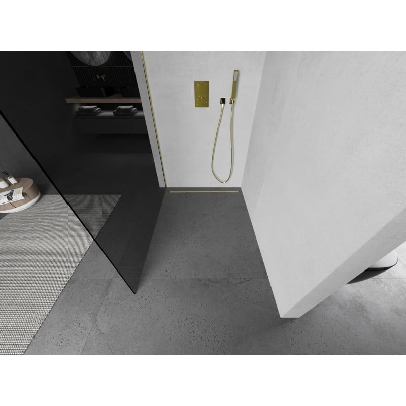 Mexen Kioto paroi de douche Walk-in 130 x 200 cm, graphite 8 mm, or - 800-130-101-50-40