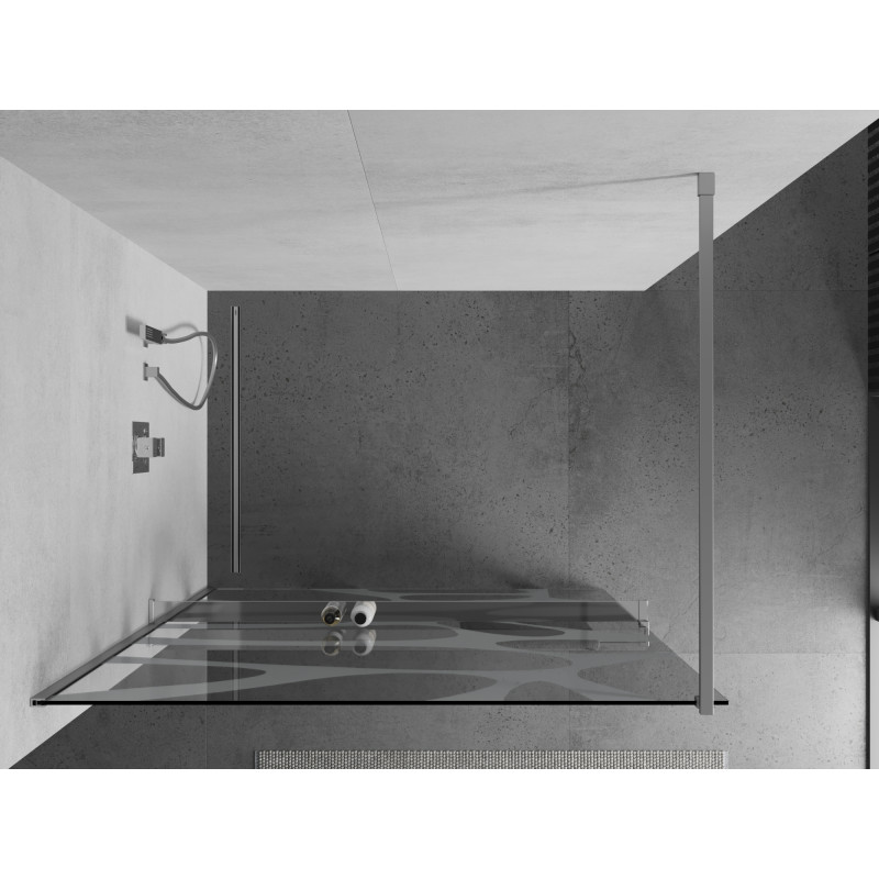 Mexen Kioto+ paroi de douche avec étagère Walk-in 140 x 200 cm, vague blanche, chrome - 800-140-121-01-97