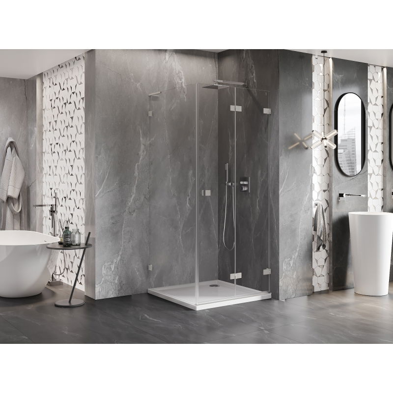 Mexen Lunar-F L cabine de douche pliable droite 80 x 80 cm, transparent, nickel brossé - 836L-080-080-97-00-P