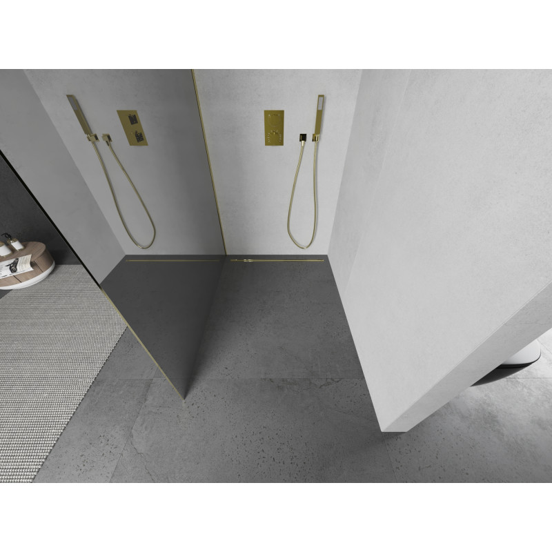 Mexen Kioto paroi de douche Walk-in 140 x 200 cm, miroir 8 mm, dorée - 800-140-101-50-50