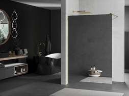 Mexen Kioto paroi de douche Walk-in 140 x 200 cm, miroir 8 mm, dorée - 800-140-101-50-50