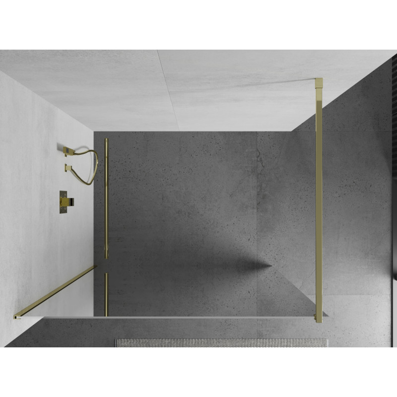 Mexen Kioto paroi de douche Walk-in 140 x 200 cm, miroir 8 mm, dorée - 800-140-101-50-50