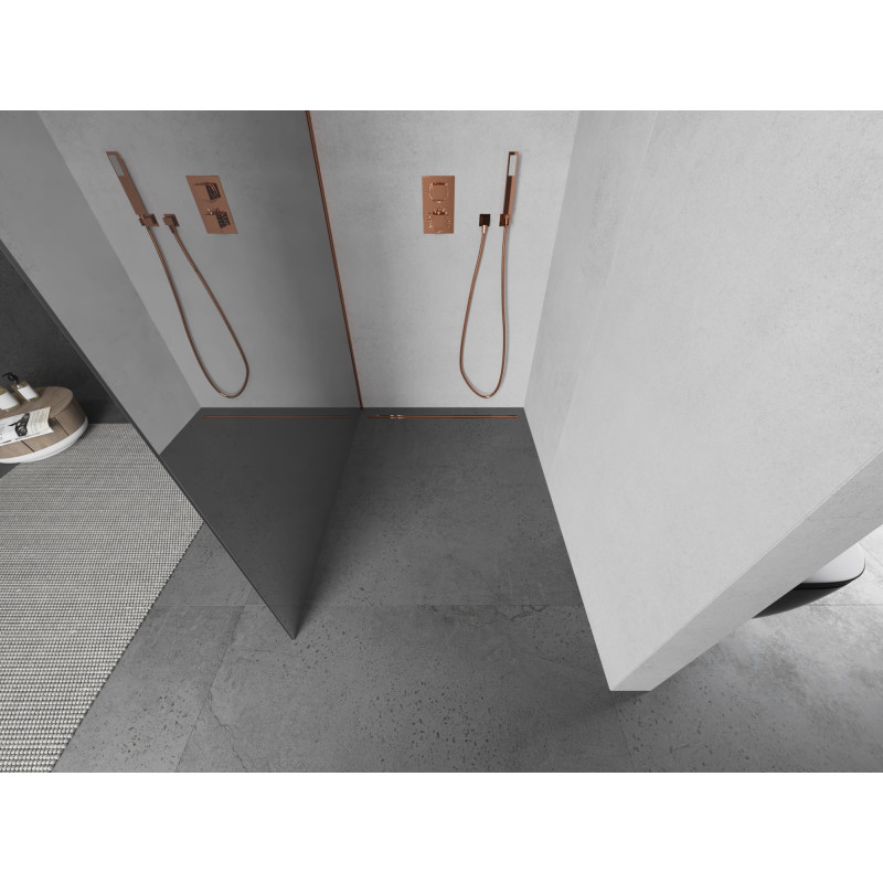 Mexen Kioto paroi de douche Walk-in 130 x 200 cm, miroir 8 mm, or rose - 800-130-101-60-50