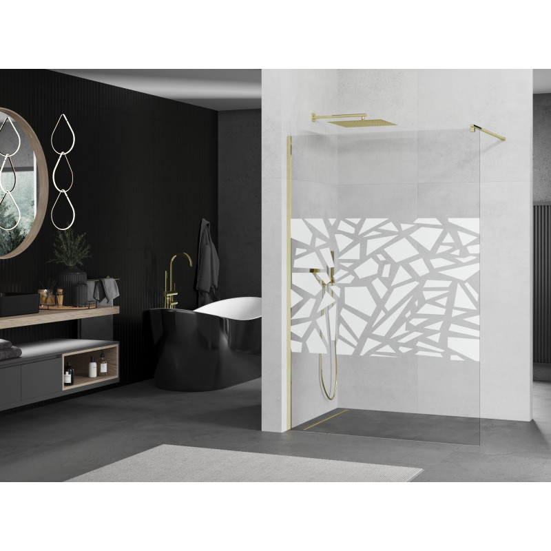 Mexen Kioto paroi de douche Walk-in 80 x 200 cm, motif blanc 8 mm, doré - 800-080-101-50-85