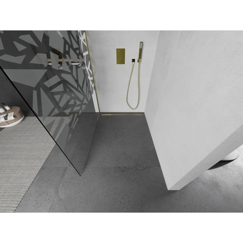 Mexen Kioto paroi de douche Walk-in 120 x 200 cm, motif blanc 8 mm, or - 800-120-101-50-85