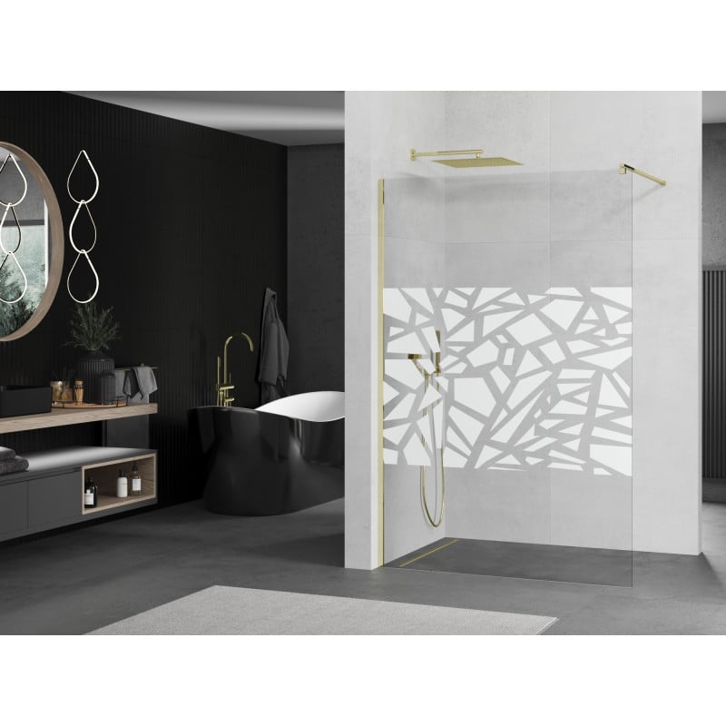 Mexen Kioto paroi de douche Walk-in 130 x 200 cm, motif blanc 8 mm, or - 800-130-101-50-85