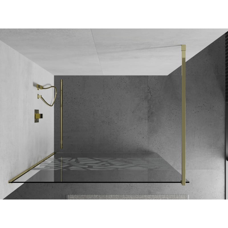 Mexen Kioto paroi de douche Walk-in 130 x 200 cm, motif blanc 8 mm, or - 800-130-101-50-85