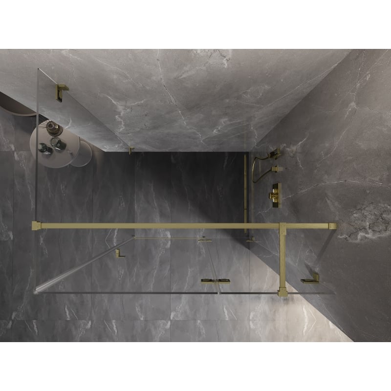 Mexen Lunar T cabine de douche pivotante droite 130 x 90 cm, transparent, or brossé - 834T-130-090-55-00-P