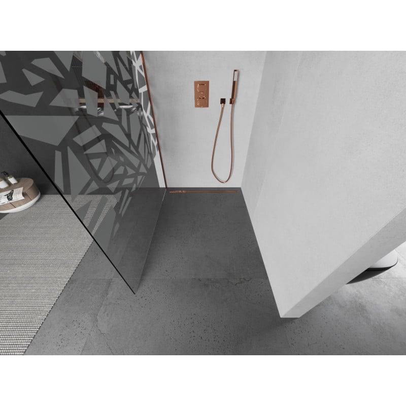 Mexen Kioto paroi de douche Walk-in 110 x 200 cm, motif blanc 8 mm, or rose - 800-110-101-60-85