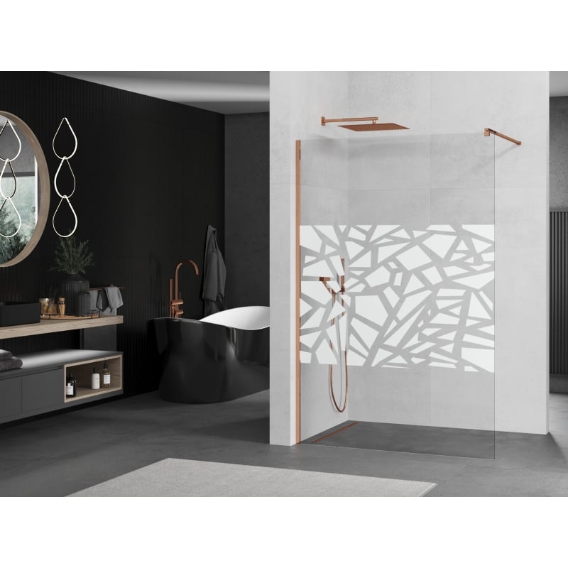 Mexen Kioto paroi de douche Walk-in 140 x 200 cm, motif blanc 8 mm, or rose - 800-140-101-60-85