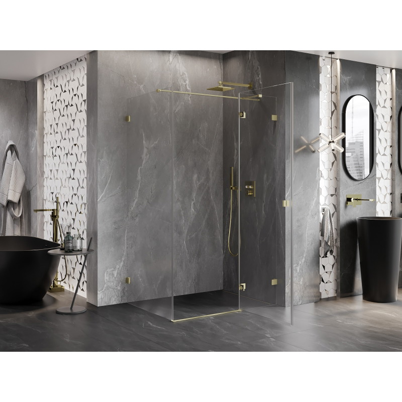 Mexen Lunar T cabine de douche pivotante droite 135 x 100 cm, transparent, or brossé - 834T-135-100-55-00-P