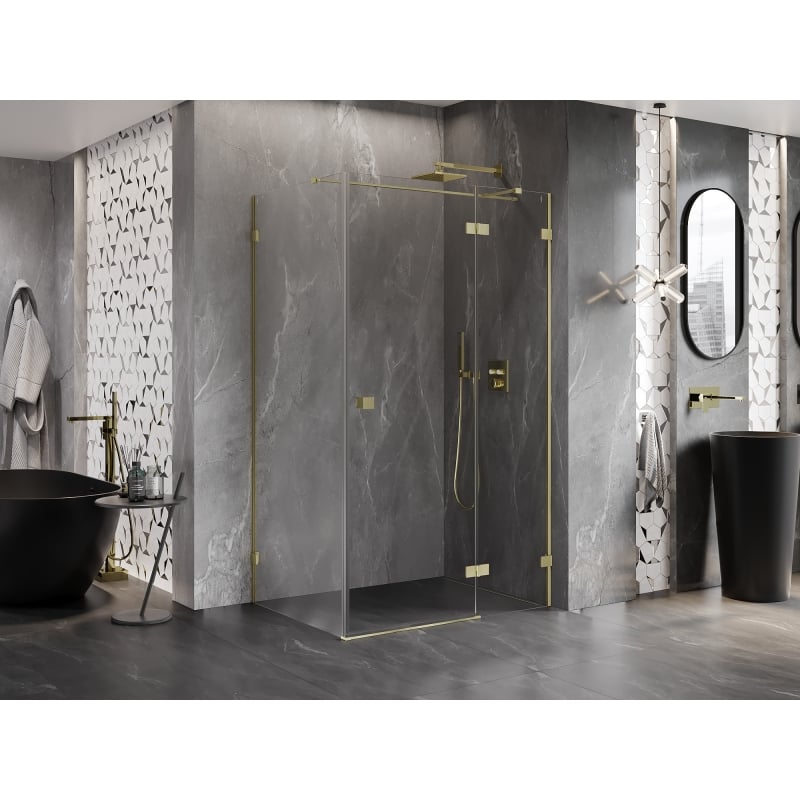 Mexen Lunar T cabine de douche pivotante droite 135 x 100 cm, transparent, or brossé - 834T-135-100-55-00-P