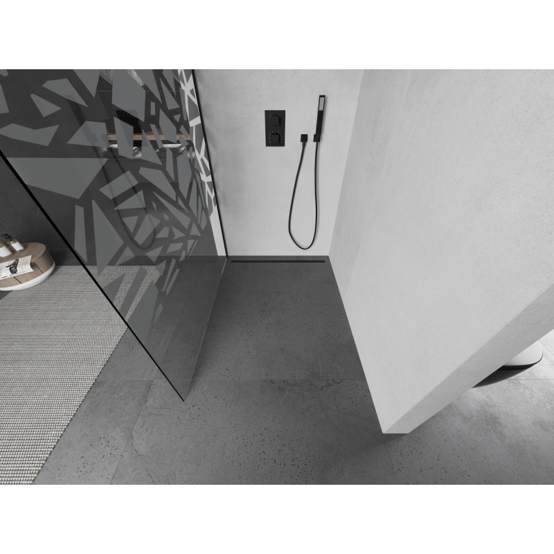 Mexen Kioto paroi de douche Walk-in 90 x 200 cm, motif blanc 8 mm, noir - 800-090-101-70-85