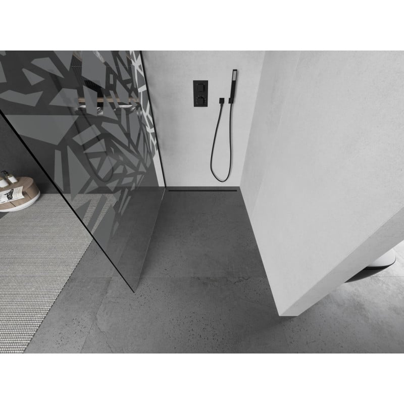 Mexen Kioto paroi de douche Walk-in 100 x 200 cm, motif blanc 8 mm, noir - 800-100-101-70-85