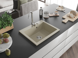 Mexen Elix évier en granit à 1 bac 600 x 500 mm, beige, siphon chromé - 6525601005-69