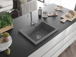 Mexen Elix évier en granit 1 bac 600 x 500 mm, gris, siphon chromé - 6525601005-71