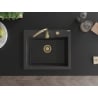 Mexen Elix évier en granit 1 bac 600 x 500 mm, noir moucheté, siphon doré - 6525601005-76-G