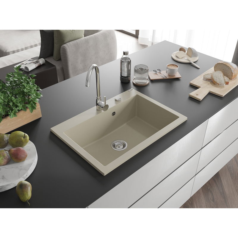 Mexen Elix évier granit 1 bac 700 x 500 mm, beige, siphon chrome - 6526701005-69