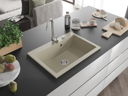 Mexen Elix évier en granit 1 bac 700 x 500 mm, beige, siphon chromé - 6526701005-69