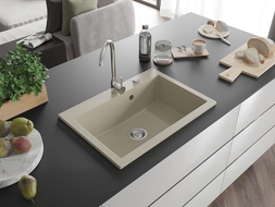 Mexen Elix évier granit 1 bac 700 x 500 mm, beige, siphon chrome - 6526701005-69