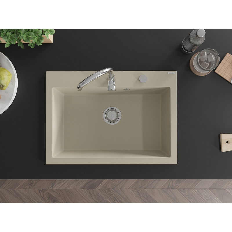 Mexen Elix évier granit 1 bac 700 x 500 mm, beige, siphon chrome - 6526701005-69