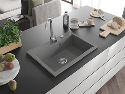 Mexen Elix évier en granit 1 bac 700 x 500 mm, gris, siphon chromé - 6526701005-71