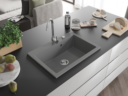 Mexen Elix évier en granit 1 cuve 700 x 500 mm, gris, siphon chromé - 6526701005-71