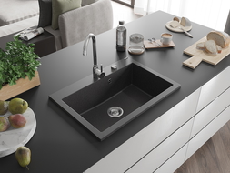 Mexen Elix évier en granit 1 bac 700 x 500 mm, noir moucheté, siphon chromé - 6526701005-76