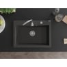 Mexen Elix évier granitique 1 bac 700 x 500 mm, noir moucheté, siphon chromé - 6526701005-76