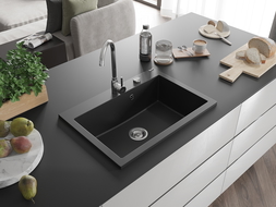 Mexen Elix évier en granit 1 bac 700 x 500 mm, noir, siphon chromé - 6526701005-77