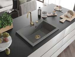 Mexen Elix évier en granit 1 bac 700 x 500 mm, gris, siphon doré - 6526701005-71-G