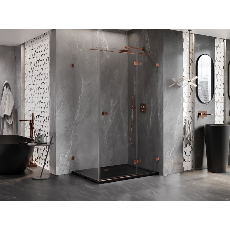 Mexen Lunar T cabine de douche pivotante droite 115 x 80 cm, transparent, or rose - 834T-115-080-60-00-P