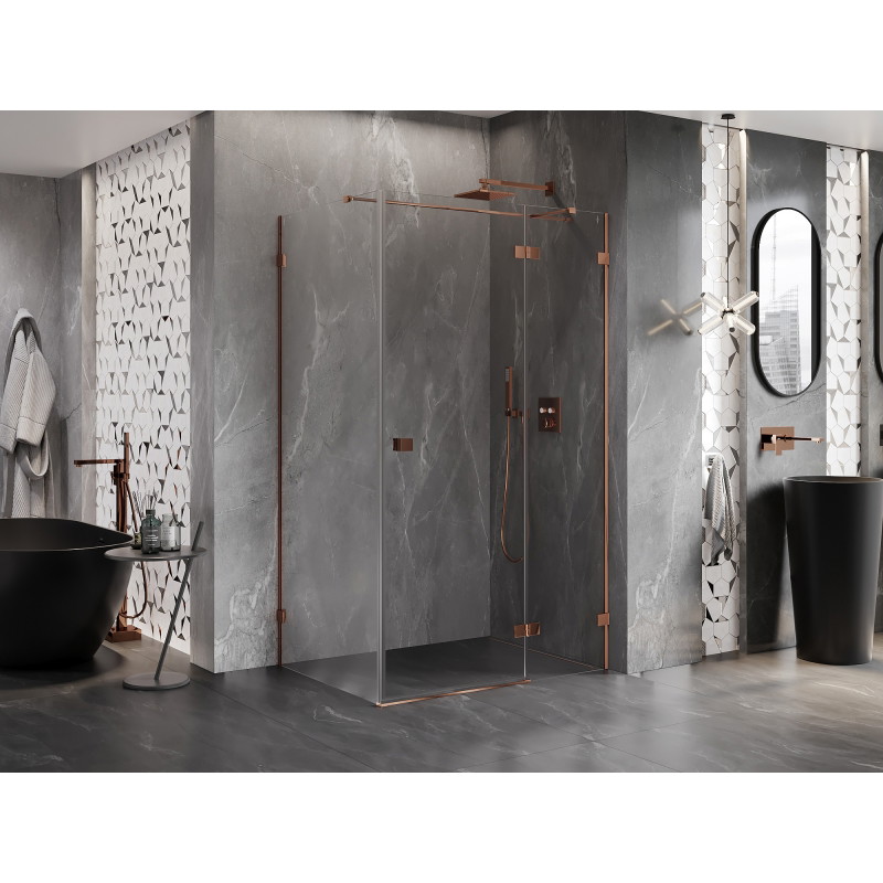 Mexen Lunar T cabine de douche pivotante droite 120 x 80 cm, transparent, or rose - 834T-120-080-60-00-P