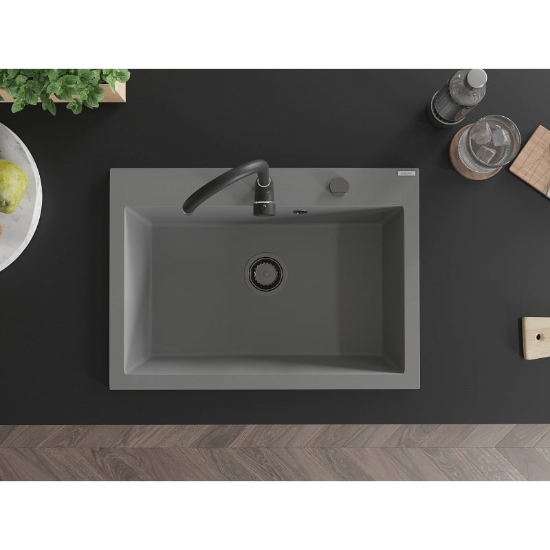 Mexen Elix évier en granit 1 bac 700 x 500 mm, gris, siphon noir - 6526701005-71-B