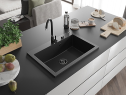 Mexen Elix évier en granit 1 bac 700 x 500 mm, noir, siphon noir - 6526701005-77-B