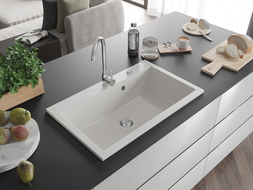 Évier granitique 1 bac Mexen Elix 800 x 500 mm, blanc, siphon chromé - 6527801005-20