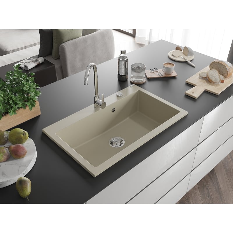Mexen Elix évier en granit 1 bac 800 x 500 mm, beige, siphon chromé - 6527801005-69