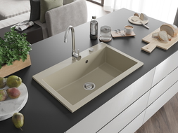 Mexen Elix évier en granit 1-bac 800 x 500 mm, beige, siphon chromé - 6527801005-69