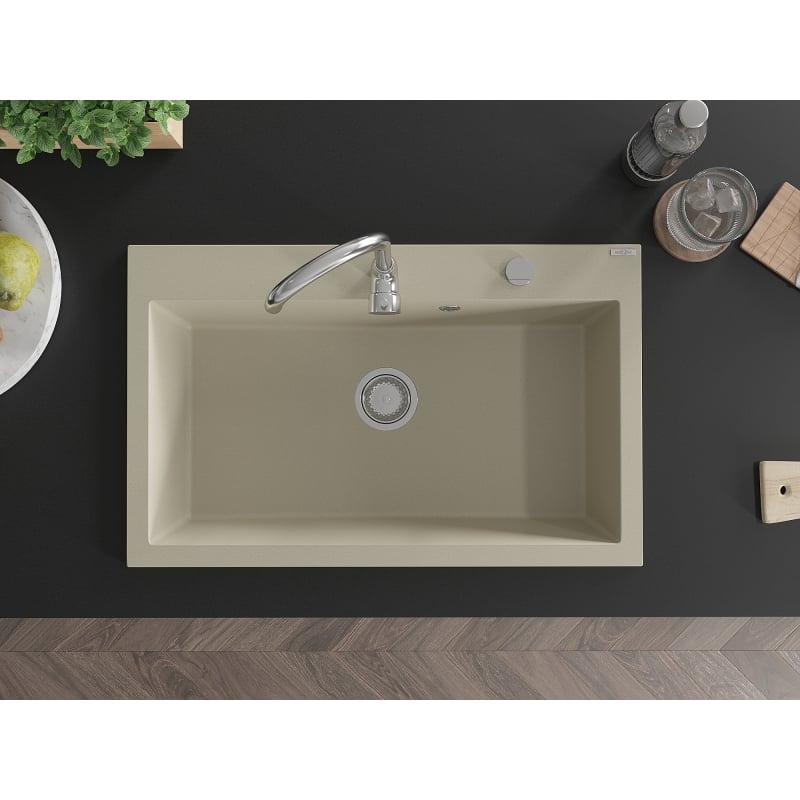 Mexen Elix évier en granit 1 bac 800 x 500 mm, beige, siphon chromé - 6527801005-69