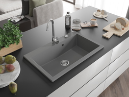 Mexen Elix évier de cuisine en granit 1 bac 800 x 500 mm, gris, siphon chromé - 6527801005-71