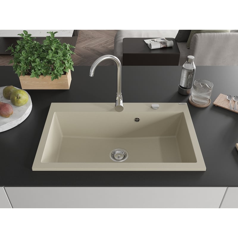 Mexen Elix évier en granit 1 bac 800 x 500 mm, beige, siphon chromé - 6527801005-69
